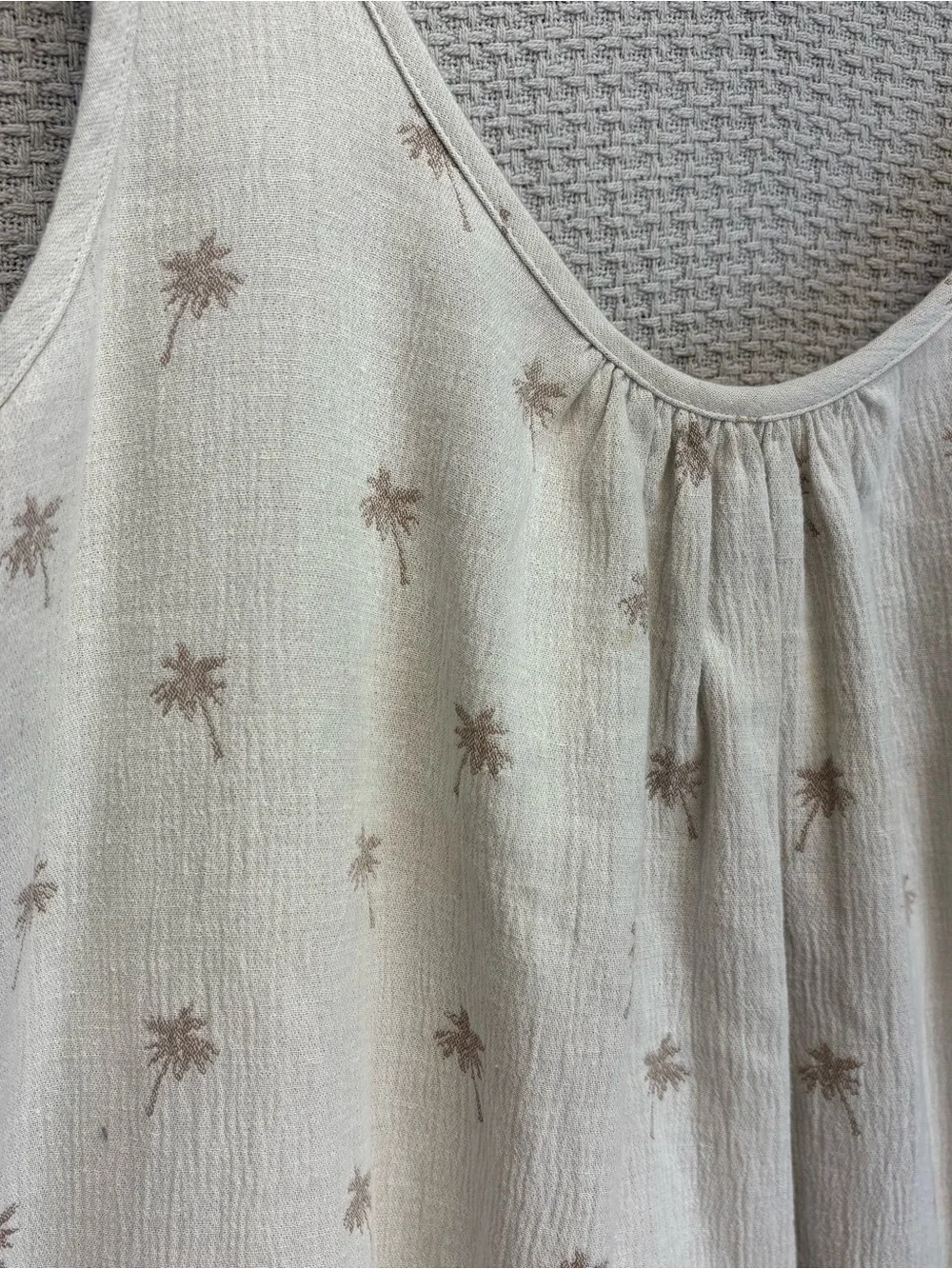 Faherty Tie Strap Organic Linen Cotton Tan Shift Midi Dress Sz Med Palm Trees